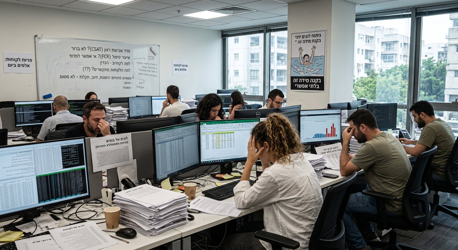 מוקד שירות עמוס — אלפי פניות ביום, ניתוח ידני בלתי אפשרי