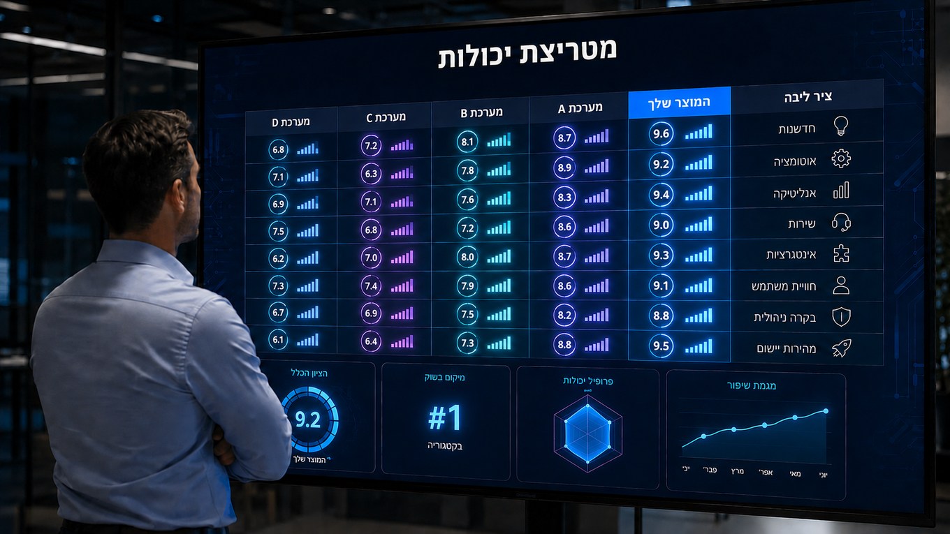 מטריצת יכולות המשווה בין המערכות בשוק לאורך יכולות הליבה
