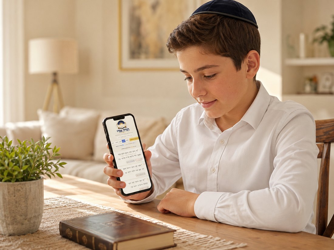ילד לומד בתורה אורי בטלפון
