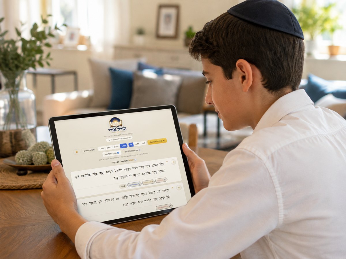 ילד לומד בתורה אורי בטאבלט